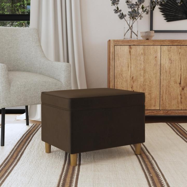 Chocolate Brown Velvet Rectangle Storage Ottoman