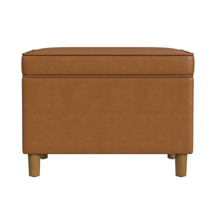 Caramel Faux Leather Storage Ottoman