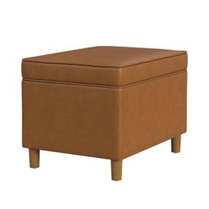 Caramel Faux Leather Storage Ottoman