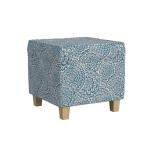 Blue Floral Upholstered Square Storage Ottoman