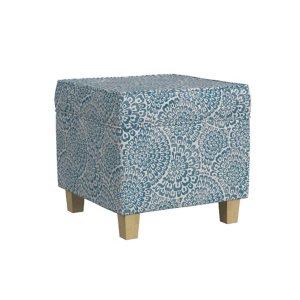 Blue Floral Upholstered Square Storage Ottoman