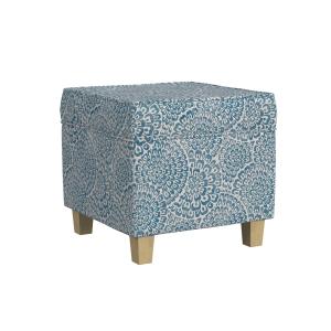 Blue Floral Upholstered Square Storage Ottoman