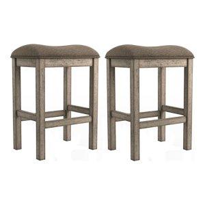 Chestnut Wood Upholstered Counter Stools, Set of 2