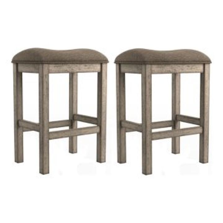 Chestnut Wood Upholstered Counter Stools, Set of 2