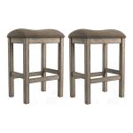 Chestnut Wood Upholstered Counter Stools, Set of 2