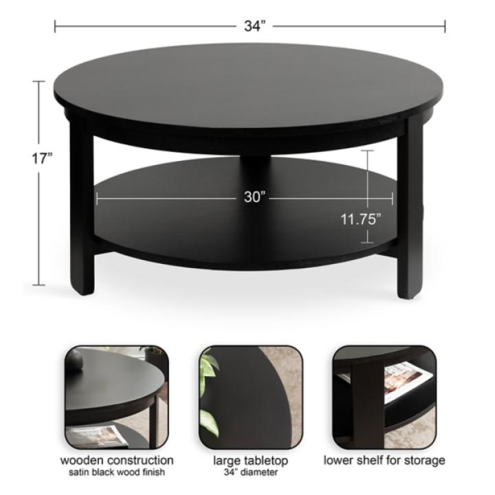 Black Wood Round Ford Coffee Table