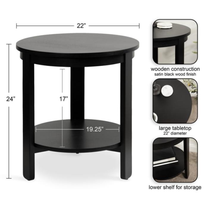 Black Wood Round Ford Accent Table
