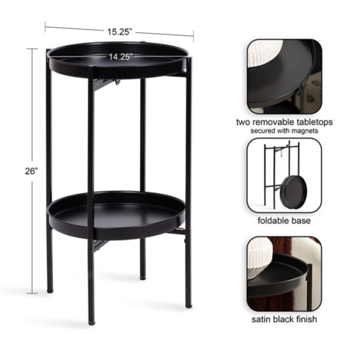 Black 2-Tier Foldable Cienna Accent Table