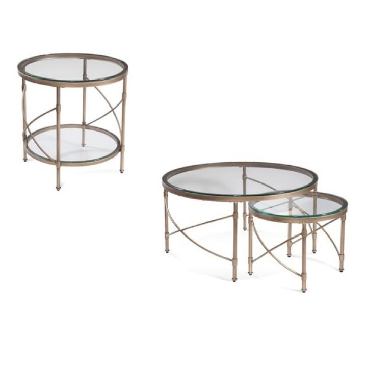 Round Bronze Metal and Glass Accent Table