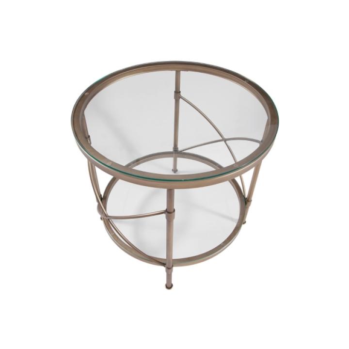 Round Bronze Metal and Glass Accent Table