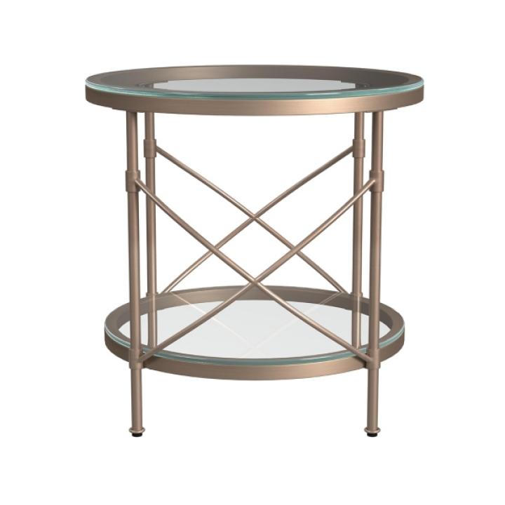 Round Bronze Metal and Glass Accent Table
