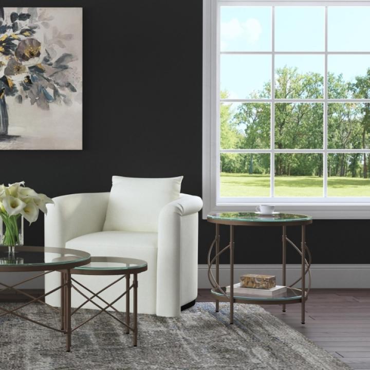 Round Bronze Metal and Glass Accent Table