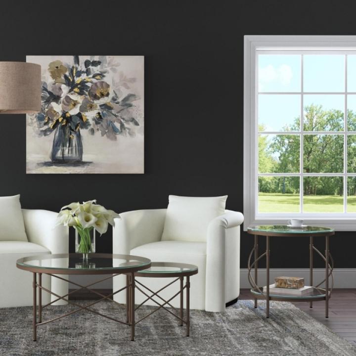 Round Bronze Metal and Glass Accent Table