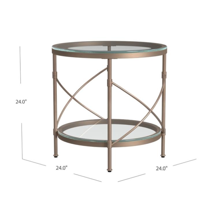 Round Bronze Metal and Glass Accent Table