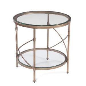 Round Bronze Metal and Glass Accent Table