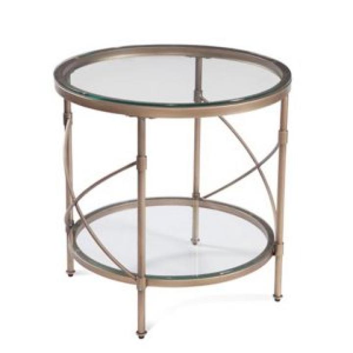 Round Bronze Metal and Glass Accent Table