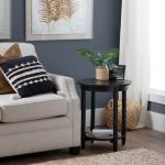 Black Wood and Rattan Boho Accent Table