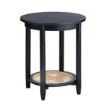 Black Wood and Rattan Boho Accent Table