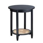 Black Wood and Rattan Boho Accent Table