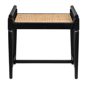 Black Wood and Rattan Boho Bench