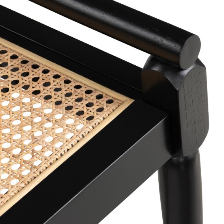 Black Wood and Rattan Boho Bench