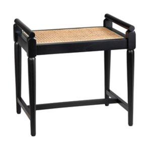Black Wood and Rattan Boho Bench