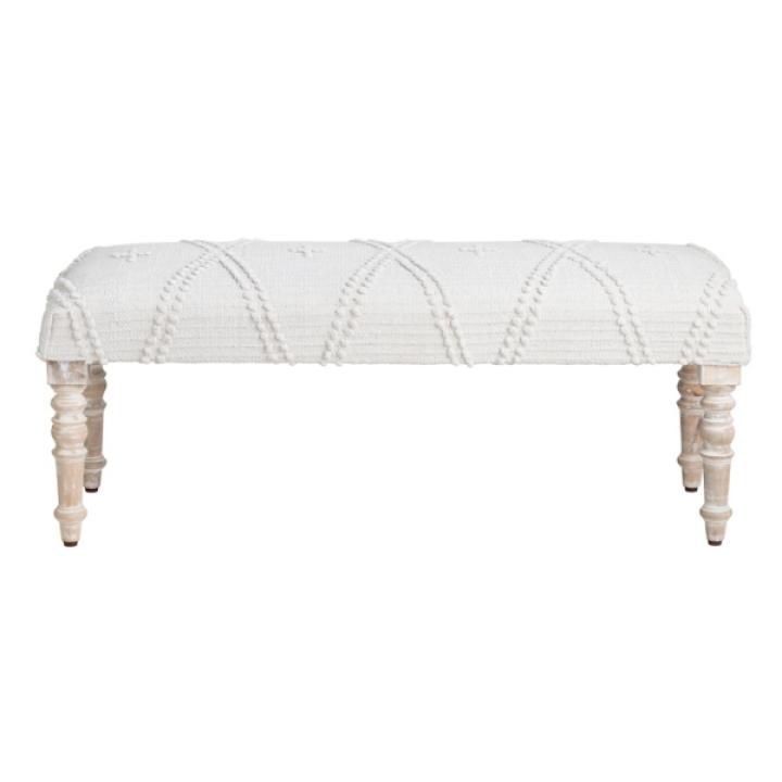 Cream Upholstered Spindle Leg Bench