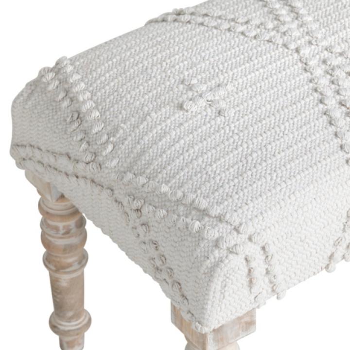 Cream Upholstered Spindle Leg Bench