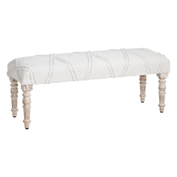 Cream Upholstered Spindle Leg Bench