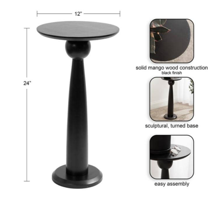 Round Black Wood Jess Accent Table
