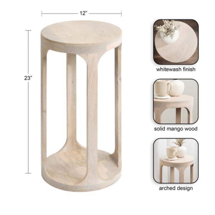 Round Whitewashed Wood Dani Accent Table