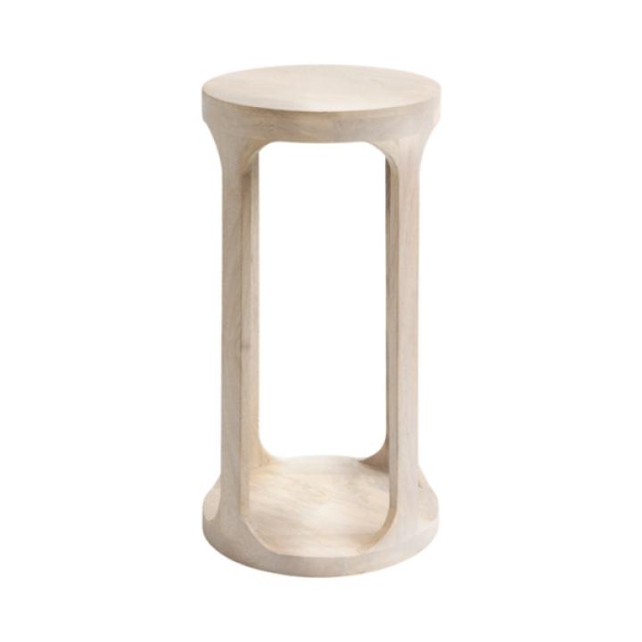 Round Whitewashed Wood Dani Accent Table
