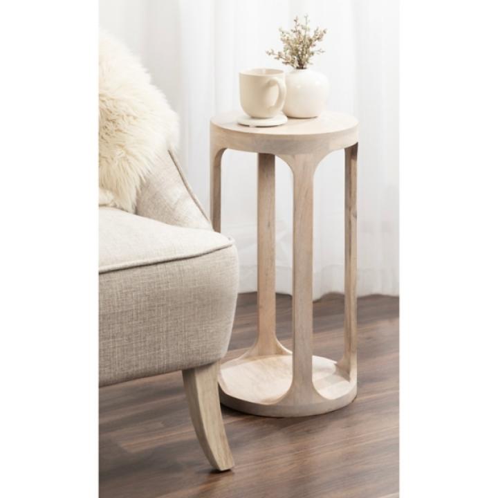 Round Whitewashed Wood Dani Accent Table