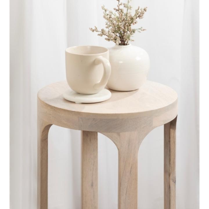 Round Whitewashed Wood Dani Accent Table
