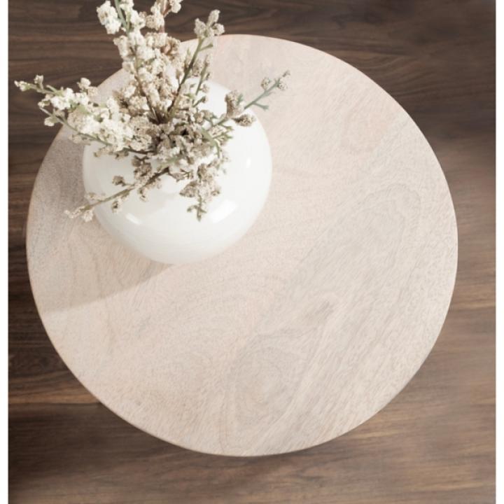 Round Whitewashed Wood Dani Accent Table