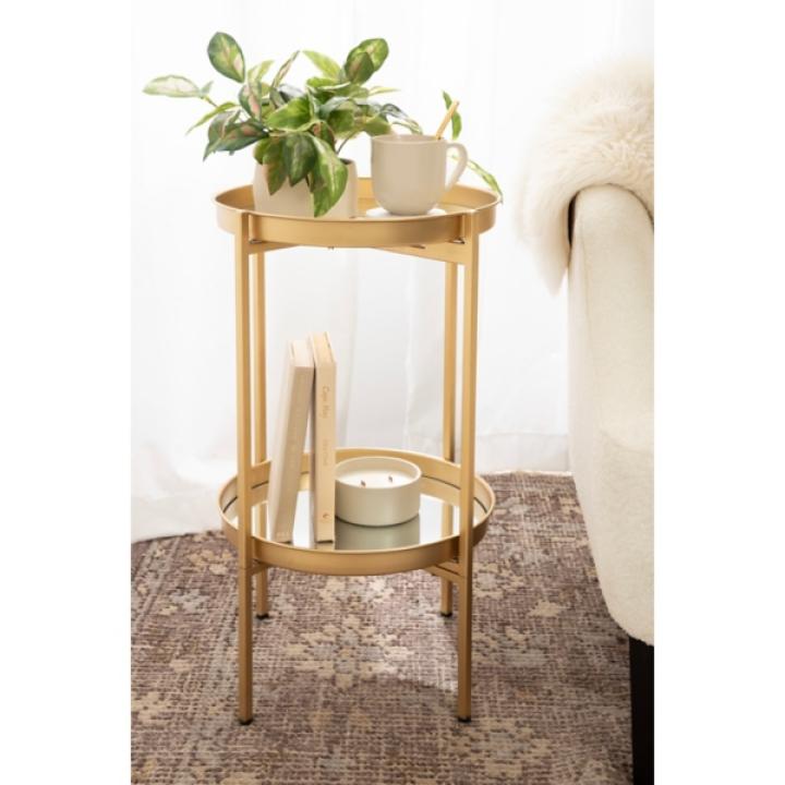 Round Gold Mirrored Foldable Accent Table