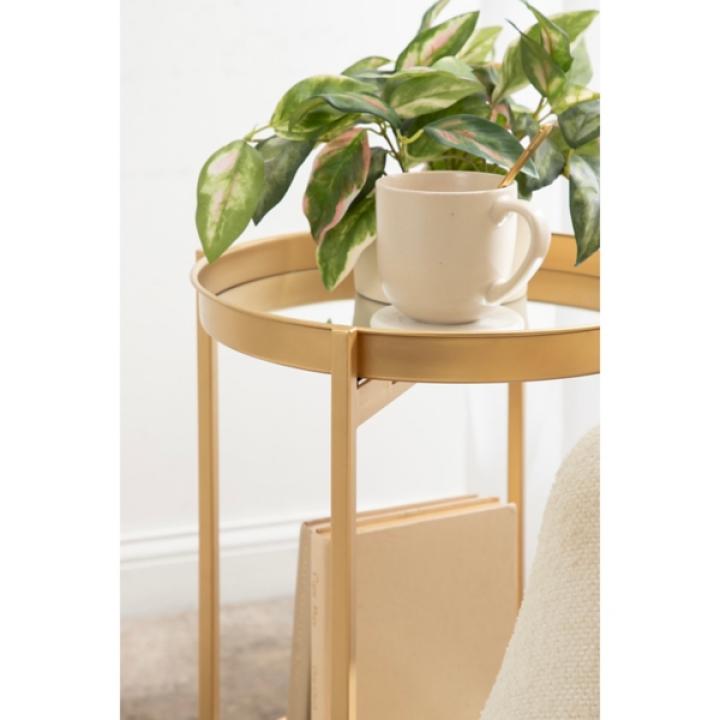 Round Gold Mirrored Foldable Accent Table
