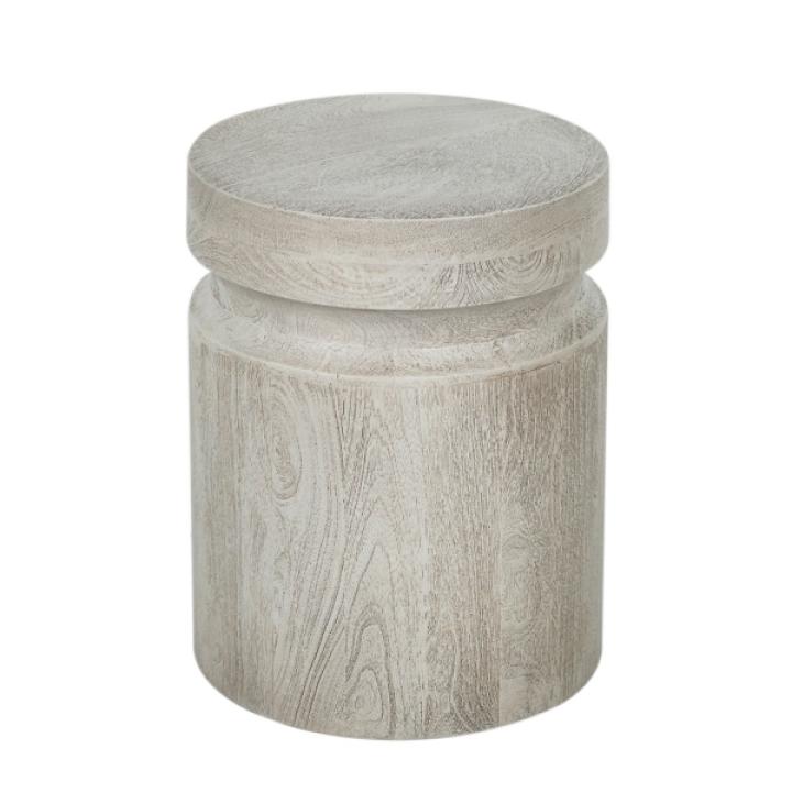 Light Cream Wood Cylinder Accent Table