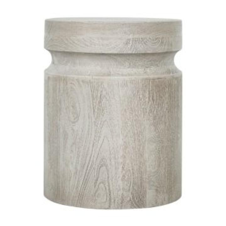 Light Cream Wood Cylinder Accent Table
