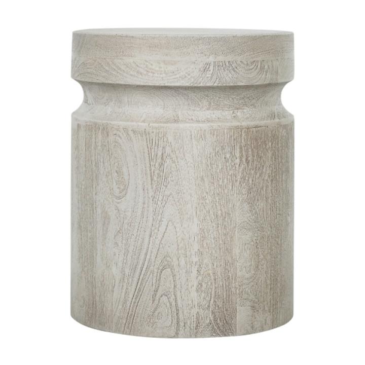 Light Cream Wood Cylinder Accent Table