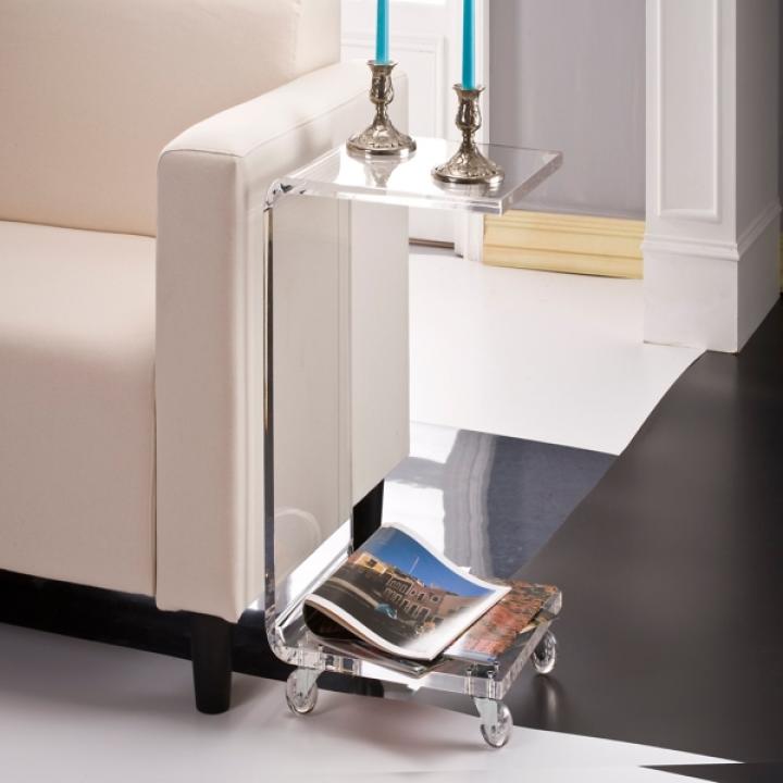 Clear Acrylic Curved Edge C-Table with Wheels
