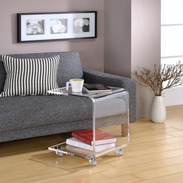 Clear Acrylic Curved Edge C-Table with Wheels