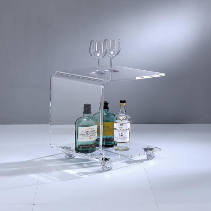 Clear Acrylic Curved Edge C-Table with Wheels