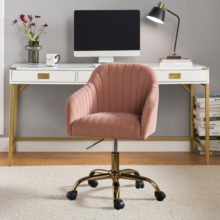Pink Velvet Swivel Jacyln Office Chair