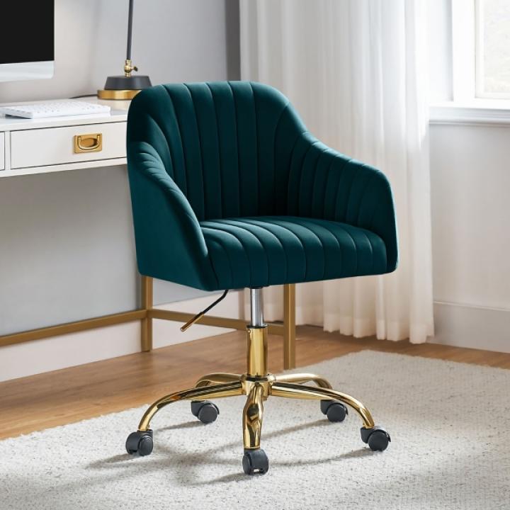 Teal Velvet Swivel Jacyln Office Chair