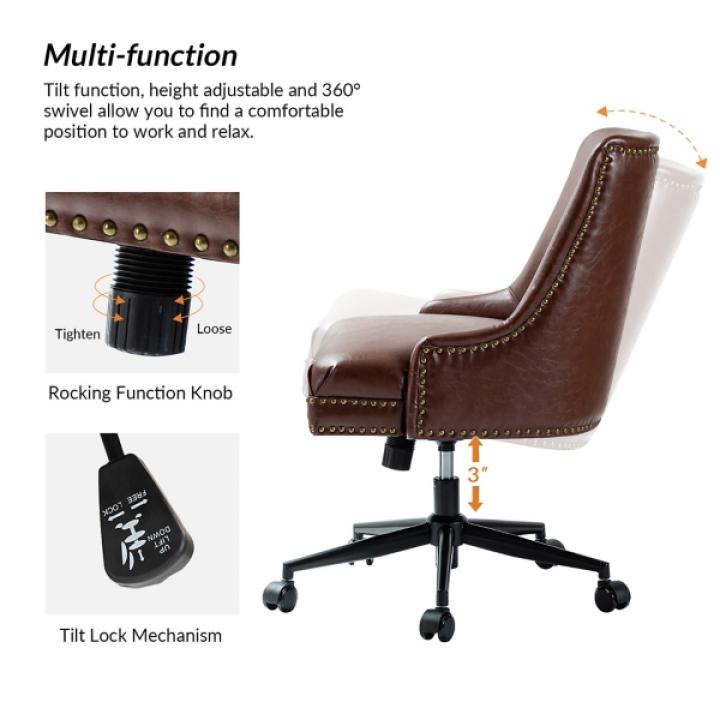 Brown Faux Leather Rocking Office Chair