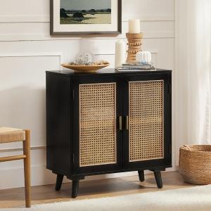 Black Wood and Rattan Carpinteria Cabinet