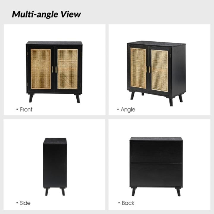 Black Wood and Rattan Carpinteria Cabinet
