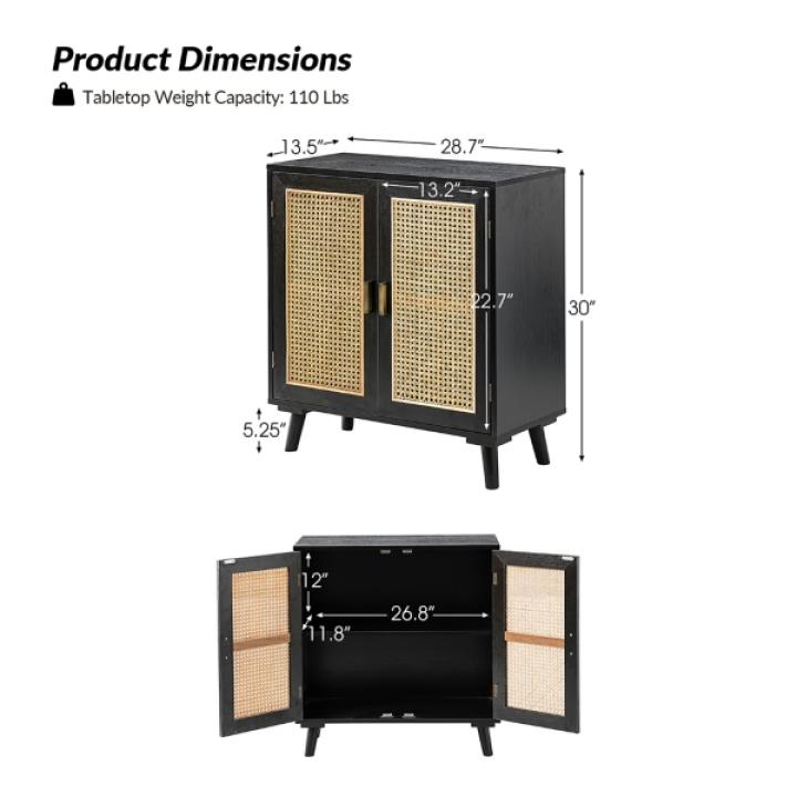 Black Wood and Rattan Carpinteria Cabinet