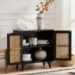 Black Wood and Rattan Carpinteria Cabinet